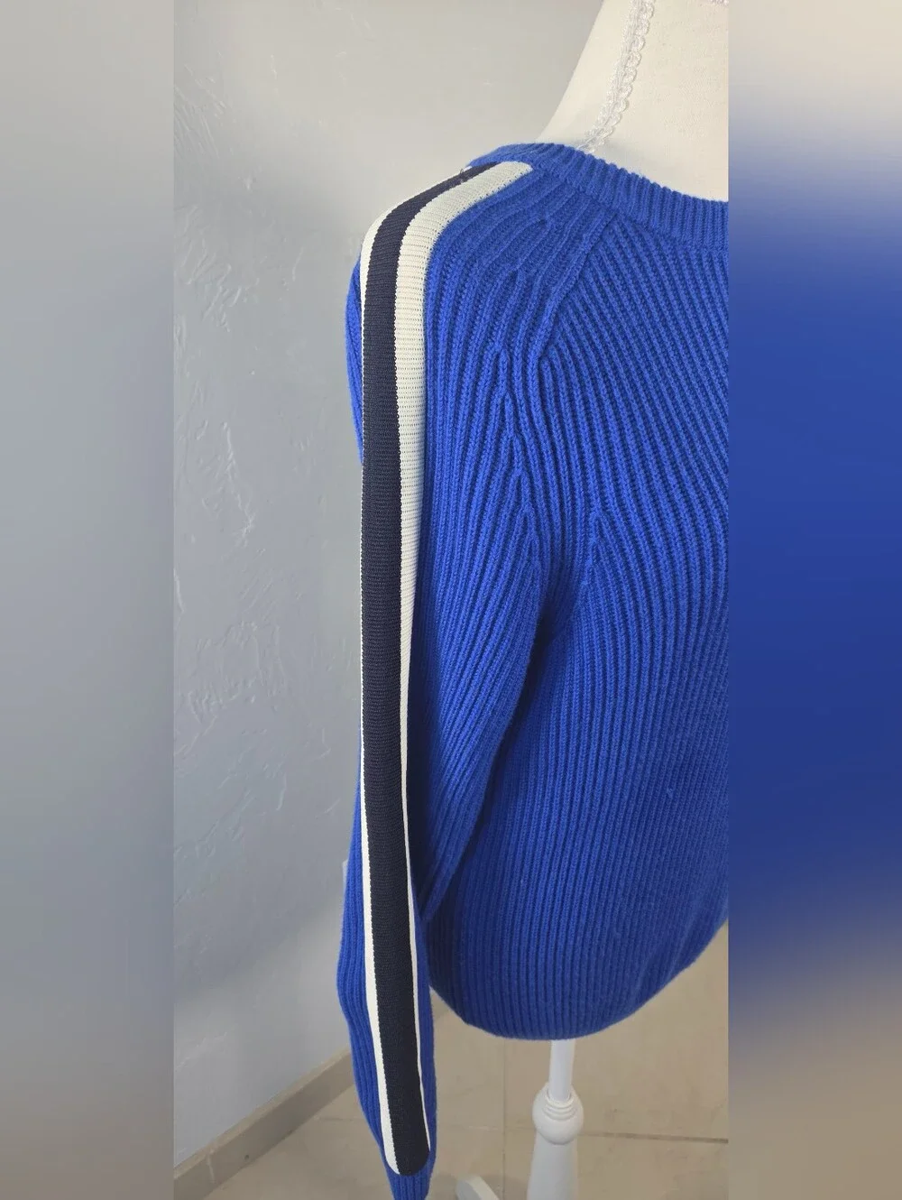 Tory Burch Wool Sweater XS Blue Preppy Varsity Sporty Colorblock Retro Luxury